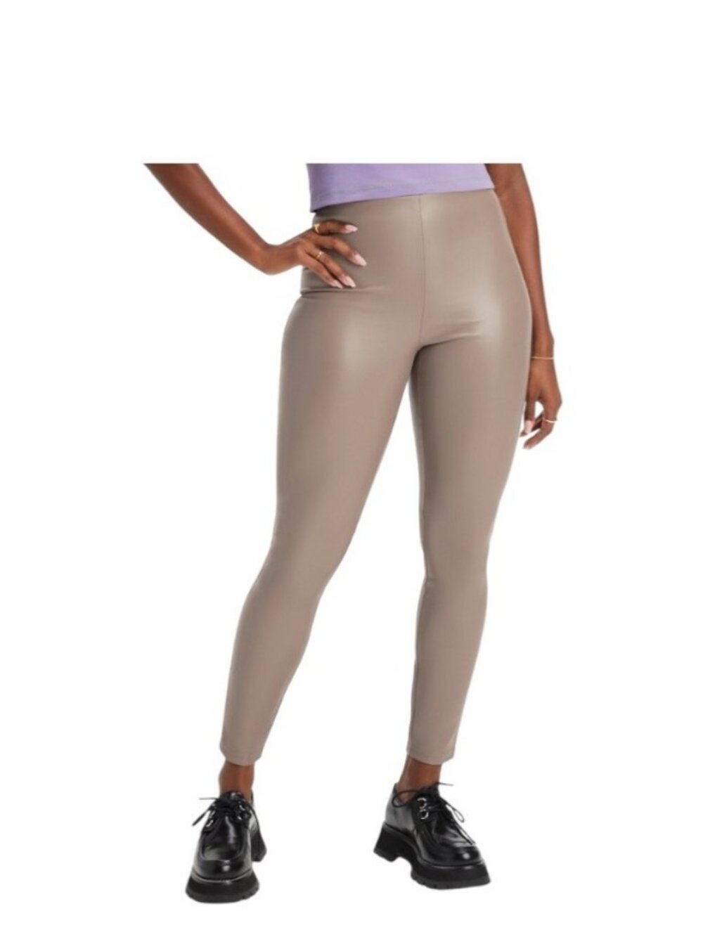 Fabletics Beige Faux Leather Pants Beige NWT